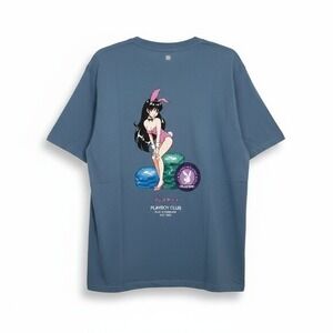 Playboy Club Sexy Casino Bunny Girl Japan Poker Graphic T-Shirt Denim‎ Blue L